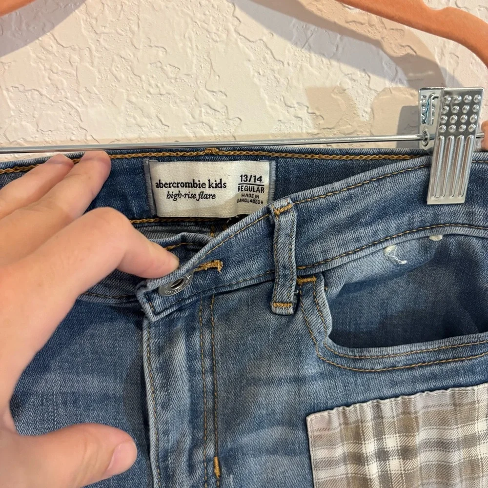 Abercrombie Girls size 13-14 Blue Jeans with Plaid Patch Details